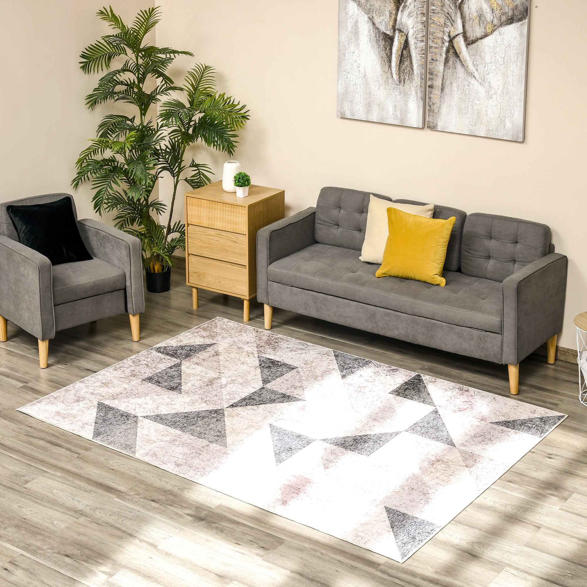 Modern Velvet Diamond Geometric Living Room Rug 230x160 cm Non-Slip Base for Bedroom Office Study Multicolor