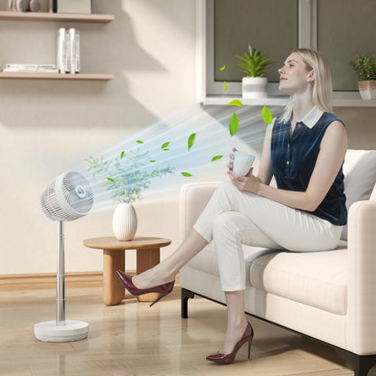 Portable Table Fan with Remote Control and 3600mAh Rechargeable Battery USB Powered Stand Fan Adjustable Tilt and Height Oscillating 10 Speeds Timer White