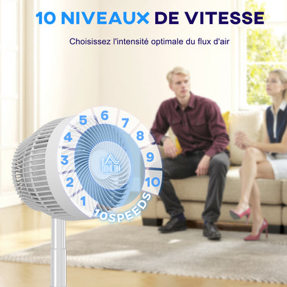 Portable Table Fan with Remote Control and 3600mAh Rechargeable Battery USB Powered Stand Fan Adjustable Tilt and Height Oscillating 10 Speeds Timer White