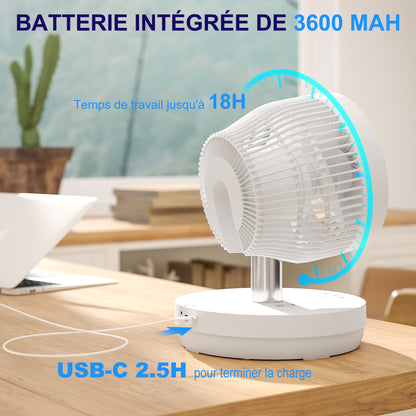 Portable Table Fan with Remote Control and 3600mAh Rechargeable Battery USB Powered Stand Fan Adjustable Tilt and Height Oscillating 10 Speeds Timer White