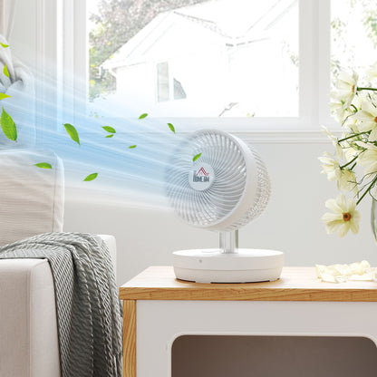 Portable Table Fan with Remote Control and 3600mAh Rechargeable Battery USB Powered Stand Fan Adjustable Tilt and Height Oscillating 10 Speeds Timer White