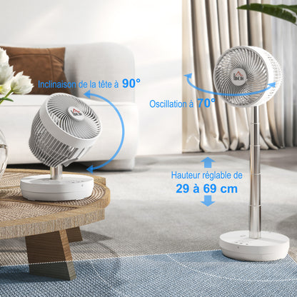 Portable Table Fan with Remote Control and 3600mAh Rechargeable Battery USB Powered Stand Fan Adjustable Tilt and Height Oscillating 10 Speeds Timer White