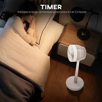 Portable Table Fan with Remote Control and 3600mAh Rechargeable Battery USB Powered Stand Fan Adjustable Tilt and Height Oscillating 10 Speeds Timer White