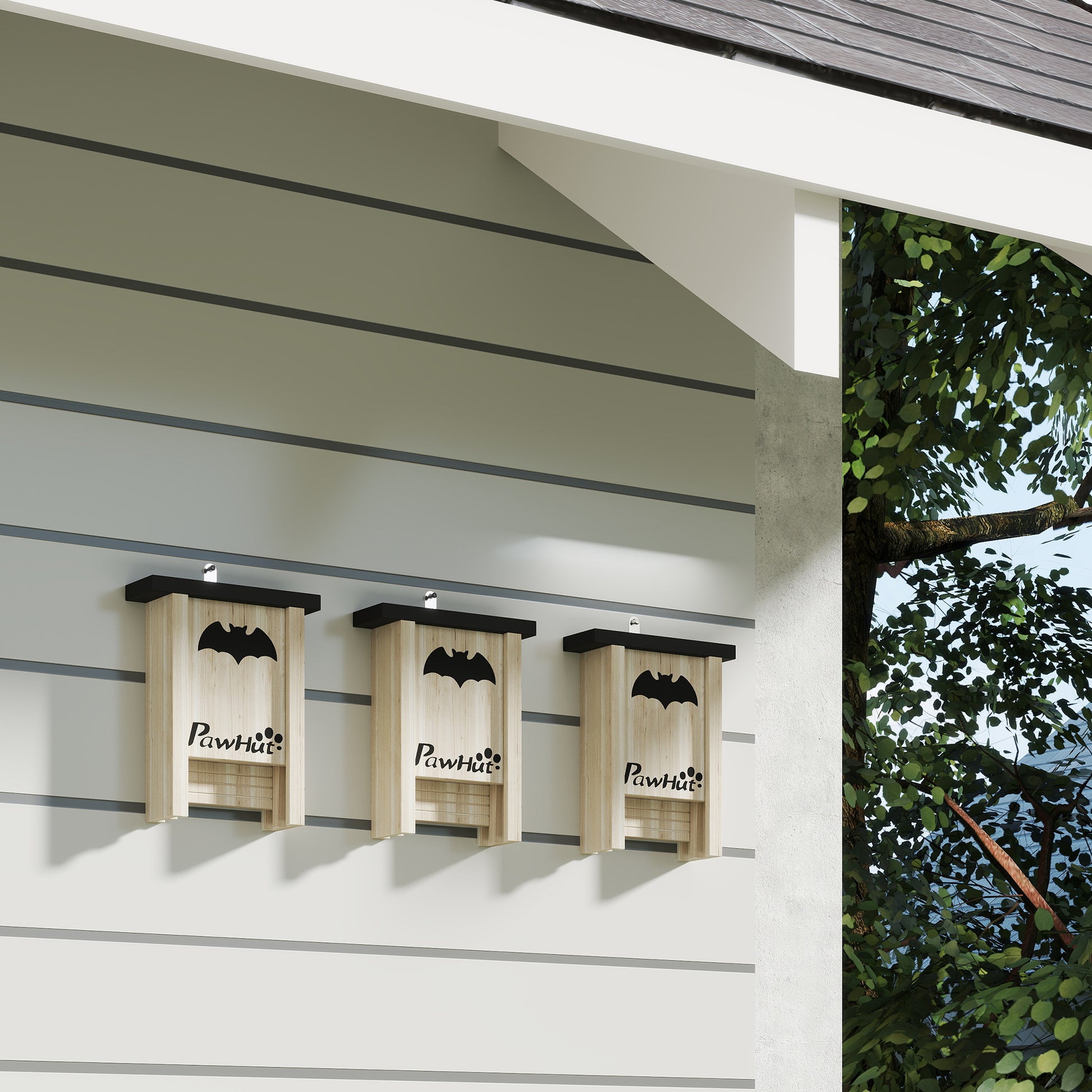 Bat Box 3-pack, Bat House, Bat Nesting Box, Bat Box for Hanging in Gardens, Orchards, Farms, Natural Fir Wood, 18 x 6 x 22.5 cm, Natural