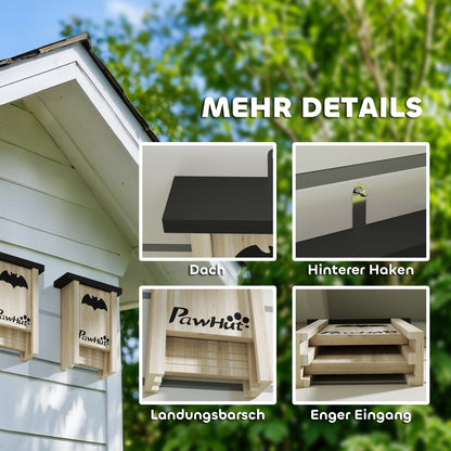 Bat Box 3-pack, Bat House, Bat Nesting Box, Bat Box for Hanging in Gardens, Orchards, Farms, Natural Fir Wood, 18 x 6 x 22.5 cm, Natural