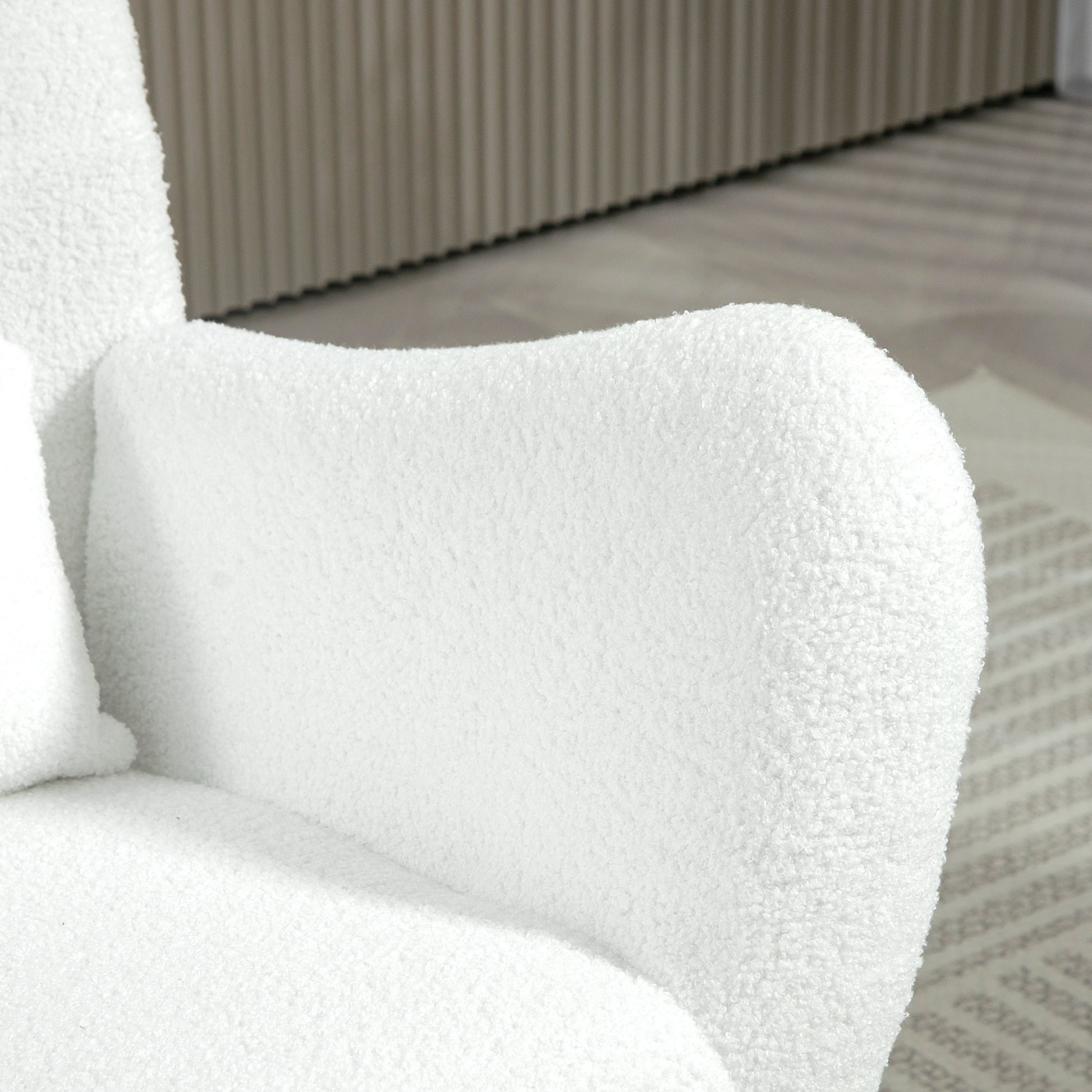 Rocking Chair, Rocking Chair with Teddy Fabric Look, Armrest, Nursing Chair with Metal Runners, Lumbar Cushion, Relaxing Chair with Side Pocket for Living Room, Bedroom, White