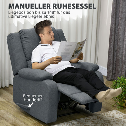 Manual Recliner TV Chair with Reclining Function, Linen Look, TV Chair with Side Handle, Footrest, Load Capacity up to 150 kg, for Living Room, Dark Gray