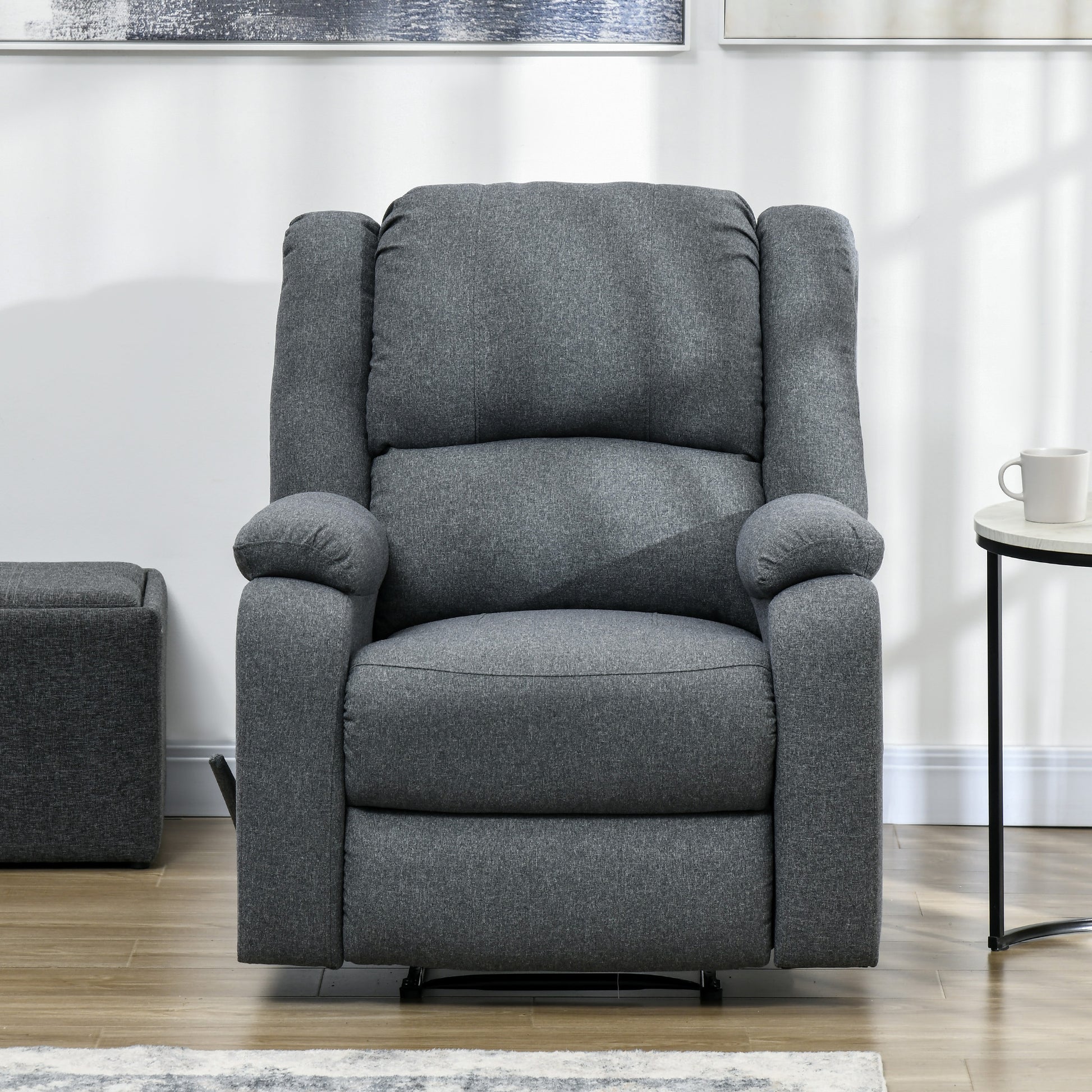 Manual Recliner TV Chair with Reclining Function, Linen Look, TV Chair with Side Handle, Footrest, Load Capacity up to 150 kg, for Living Room, Dark Gray