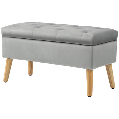 Storage Bench with Padded Seat, Ottoman with Lid, Bed Bench with Velvet Look, for Hallway Bedroom Living Room, Rubberwood 80 x 35 x 40 cm Gray