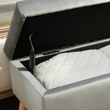 Storage Bench with Padded Seat, Ottoman with Lid, Bed Bench with Velvet Look, for Hallway Bedroom Living Room, Rubberwood 80 x 35 x 40 cm Gray