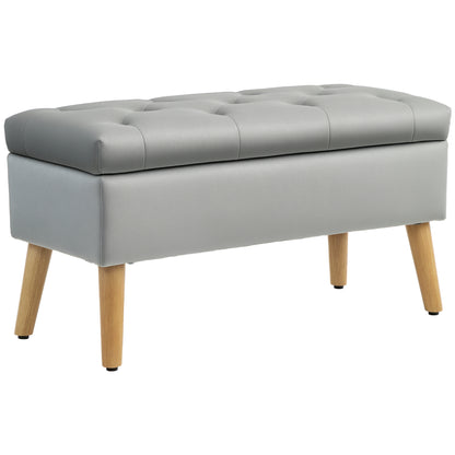 Storage Bench with Padded Seat, Ottoman with Lid, Bed Bench with Velvet Look, for Hallway Bedroom Living Room, Rubberwood 80 x 35 x 40 cm Gray