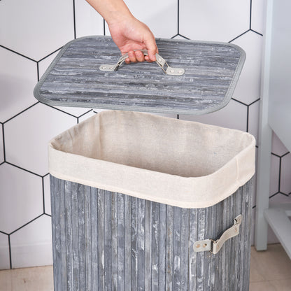 Narrow Laundry Basket with Lid 72L Laundry Collector with Handle, Removable Laundry Bag, Laundry Box for Laundry Room Bedroom Bathroom, Gray