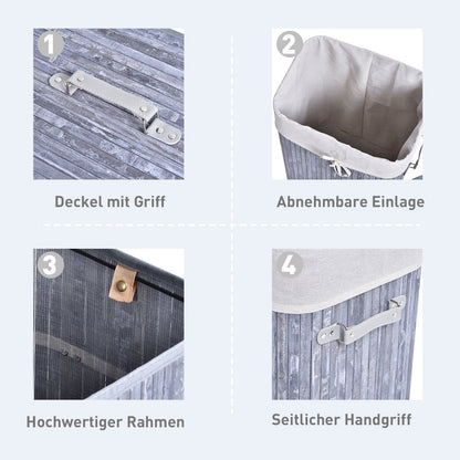 Narrow Laundry Basket with Lid 72L Laundry Collector with Handle, Removable Laundry Bag, Laundry Box for Laundry Room Bedroom Bathroom, Gray