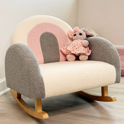 Kids Sofa Rocking Chair for Toddlers Children's Armchair Kid's Couch for Kids 1.5-3 Years Baby Seat for Children's Room Playroom Lambskin Imitation Eucalyptus Wood Gray