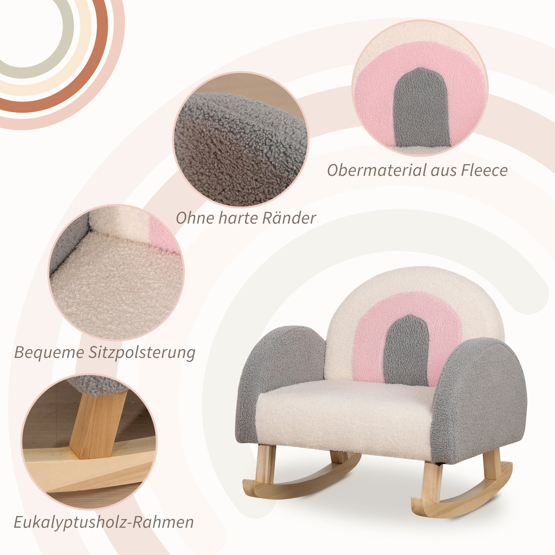 Kids Sofa Rocking Chair for Toddlers Children's Armchair Kid's Couch for Kids 1.5-3 Years Baby Seat for Children's Room Playroom Lambskin Imitation Eucalyptus Wood Gray