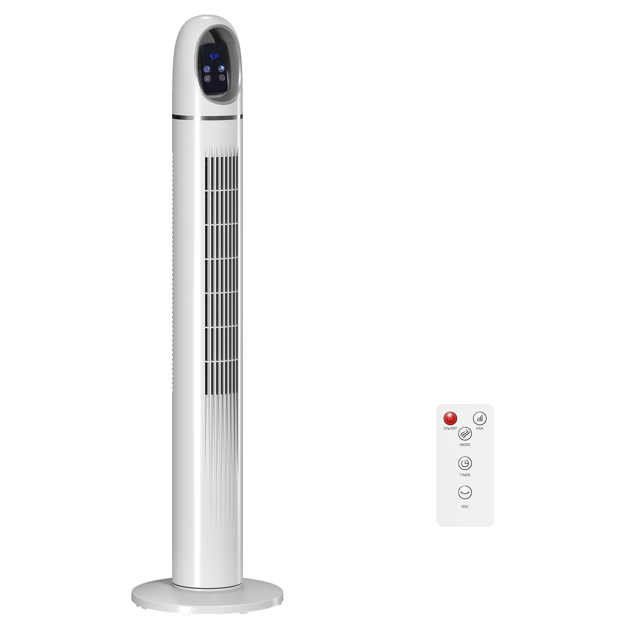 Tower Fan — Quiet Standing Fan with Remote, 3 Speeds & Modes, 24H Timer, 70° Oscillation, LED Display — White