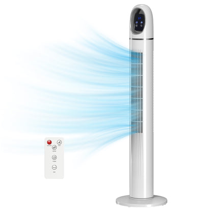 Tower Fan — Quiet Standing Fan with Remote, 3 Speeds & Modes, 24H Timer, 70° Oscillation, LED Display — White