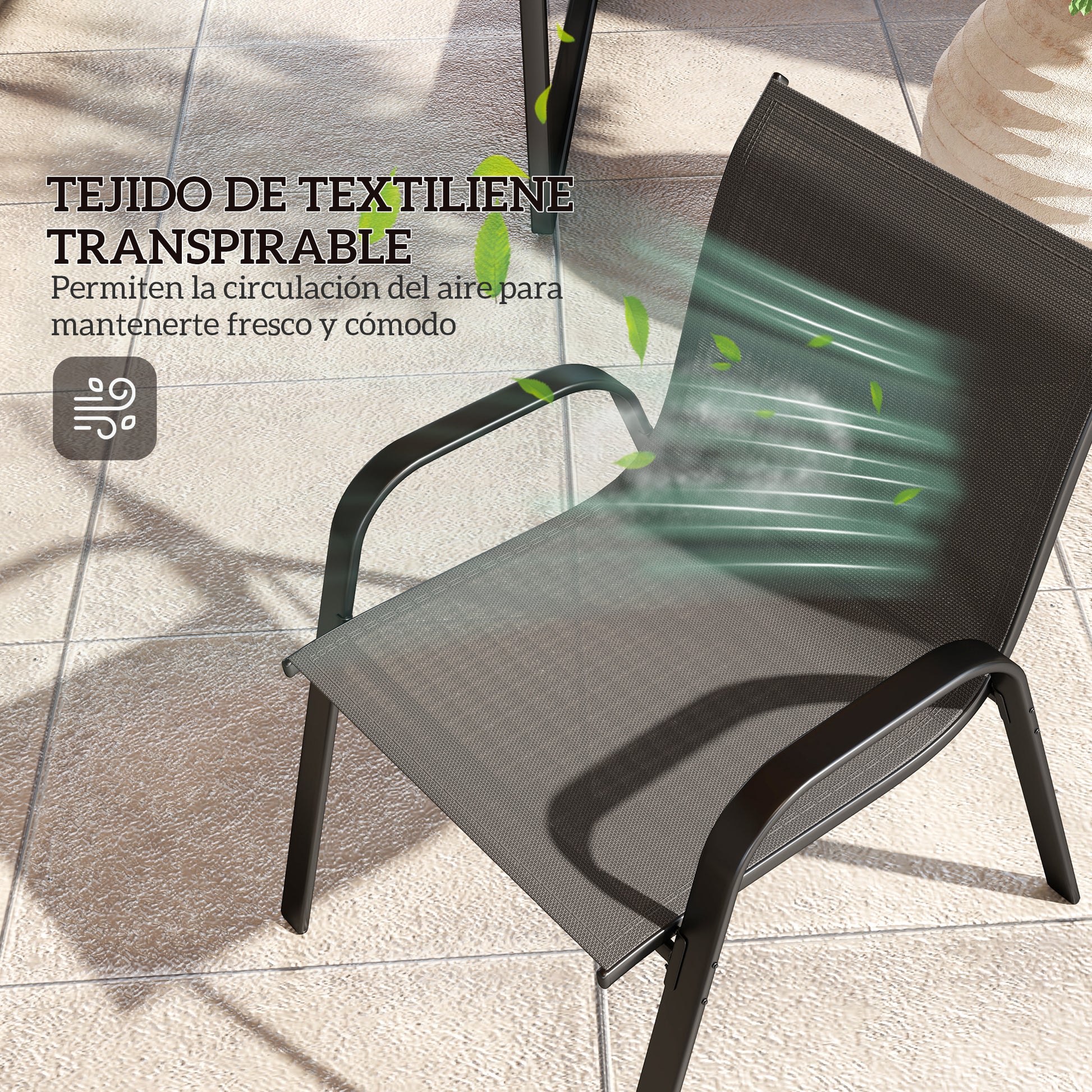 4-Piece Outdoor Garden Set with 2 Stackable Chairs, 2-Seater Sofa, and Coffee Table with Black Tempered Glass Top
