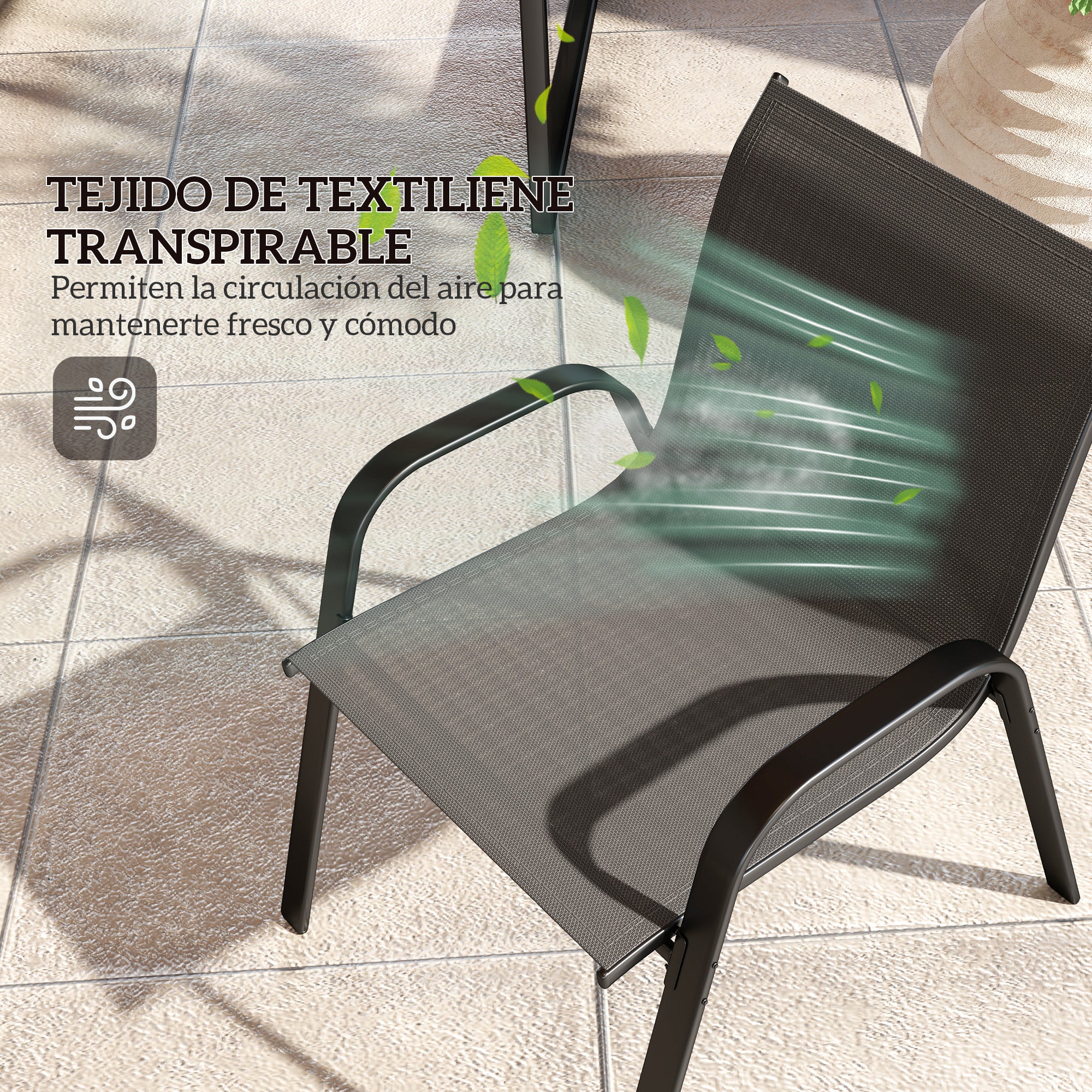 4-Piece Outdoor Garden Set with 2 Stackable Chairs, 2-Seater Sofa, and Coffee Table with Black Tempered Glass Top