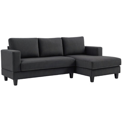 Corner Sofa Couch with Chaise Longue 3 Seater Sofa L Shape Upholstered Corner Couch with Corduroy Look, High Density Foam, up to 400 kg, for Living Room, Bedroom, 214 x 134 x 87 cm Dark Gray