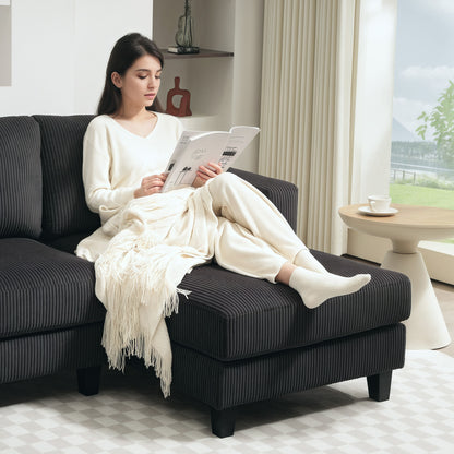 Corner Sofa Couch with Chaise Longue 3 Seater Sofa L Shape Upholstered Corner Couch with Corduroy Look, High Density Foam, up to 400 kg, for Living Room, Bedroom, 214 x 134 x 87 cm Dark Gray