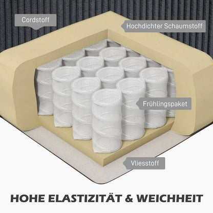 Corner Sofa Couch with Chaise Longue 3 Seater Sofa L Shape Upholstered Corner Couch with Corduroy Look, High Density Foam, up to 400 kg, for Living Room, Bedroom, 214 x 134 x 87 cm Dark Gray