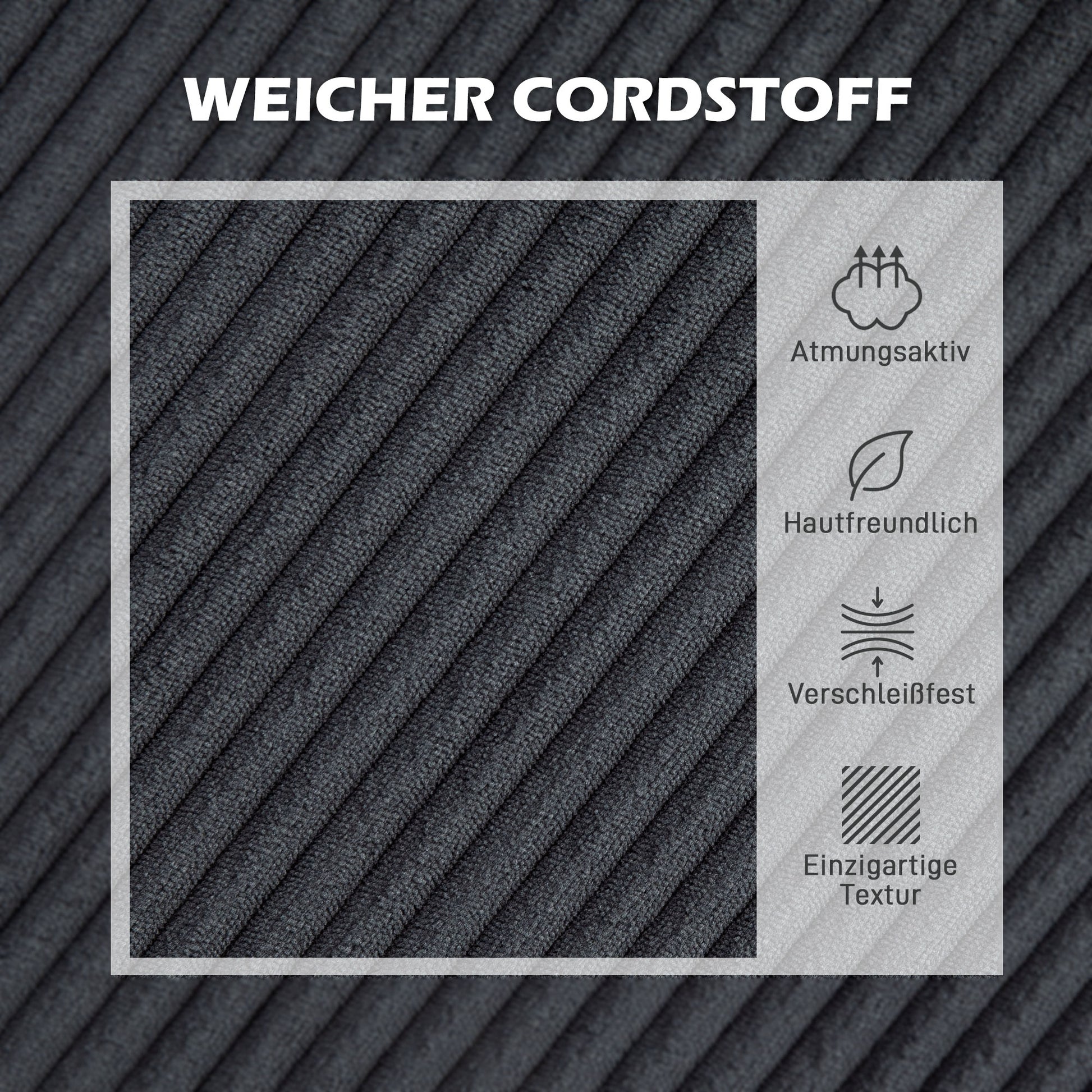 Corner Sofa Couch with Chaise Longue 3 Seater Sofa L Shape Upholstered Corner Couch with Corduroy Look, High Density Foam, up to 400 kg, for Living Room, Bedroom, 214 x 134 x 87 cm Dark Gray