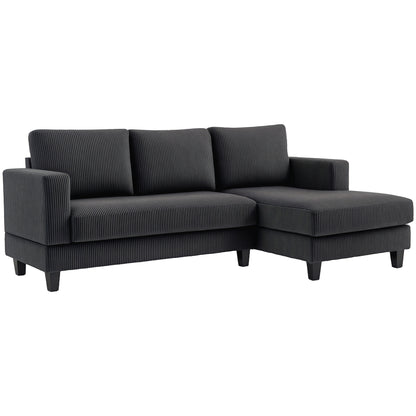 Corner Sofa Couch with Chaise Longue 3 Seater Sofa L Shape Upholstered Corner Couch with Corduroy Look, High Density Foam, up to 400 kg, for Living Room, Bedroom, 214 x 134 x 87 cm Dark Gray