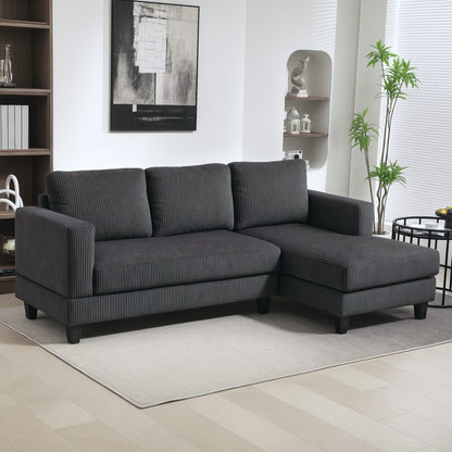 Corner Sofa Couch with Chaise Longue 3 Seater Sofa L Shape Upholstered Corner Couch with Corduroy Look, High Density Foam, up to 400 kg, for Living Room, Bedroom, 214 x 134 x 87 cm Dark Gray