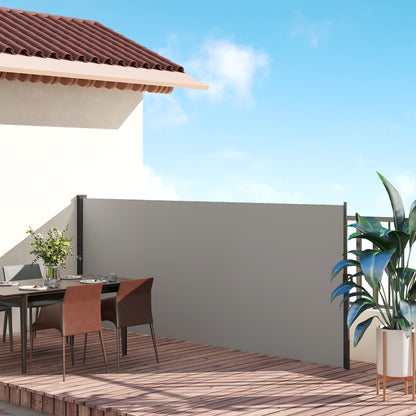 Retractable Garden Side Awning Windbreak Screen 4L x 1.60H m Aluminium Polyester UV-resistant High density 180 g/m² Light Grey