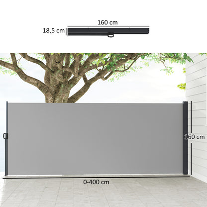 Retractable Garden Side Awning Windbreak Screen 4L x 1.60H m Aluminium Polyester UV-resistant High density 180 g/m² Light Grey