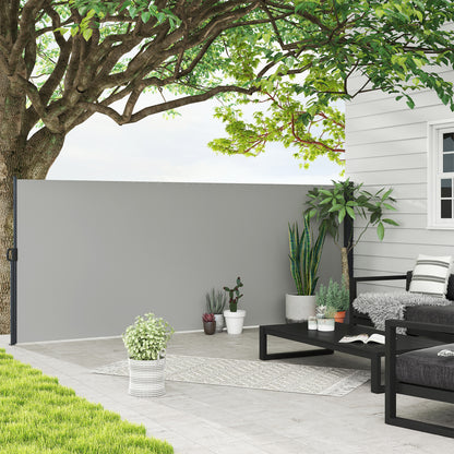 Retractable Garden Side Awning Windbreak Screen 4L x 1.60H m Aluminium Polyester UV-resistant High density 180 g/m² Light Grey