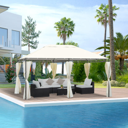 Garden Gazebo 4x3m with 6 Removable Polyester Anti-UV Walls, Cream