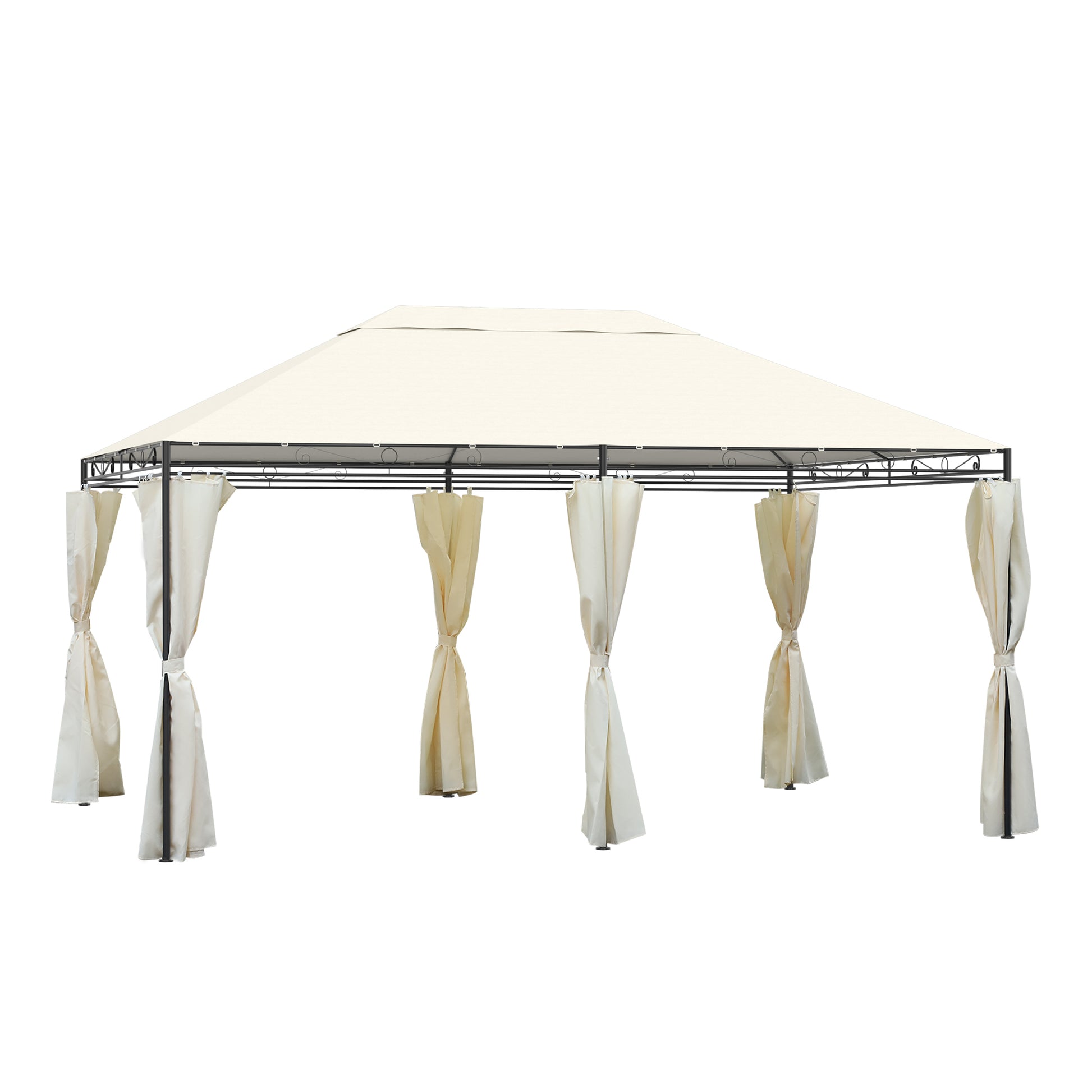 Garden Gazebo 4x3m with 6 Removable Polyester Anti-UV Walls, Cream