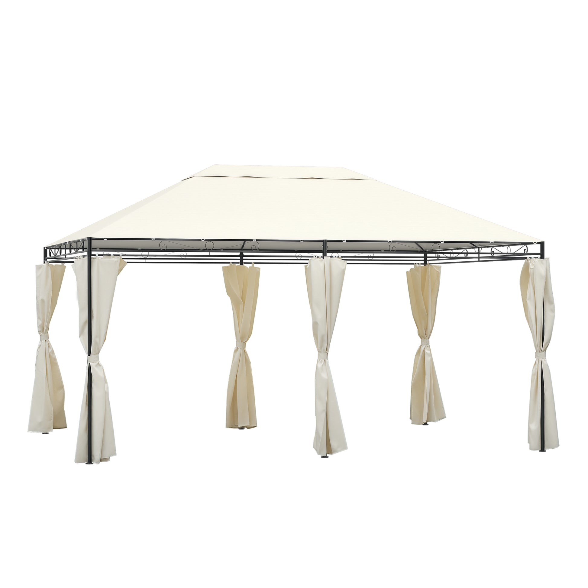 Garden Gazebo 4x3m with 6 Removable Polyester Anti-UV Walls, Cream