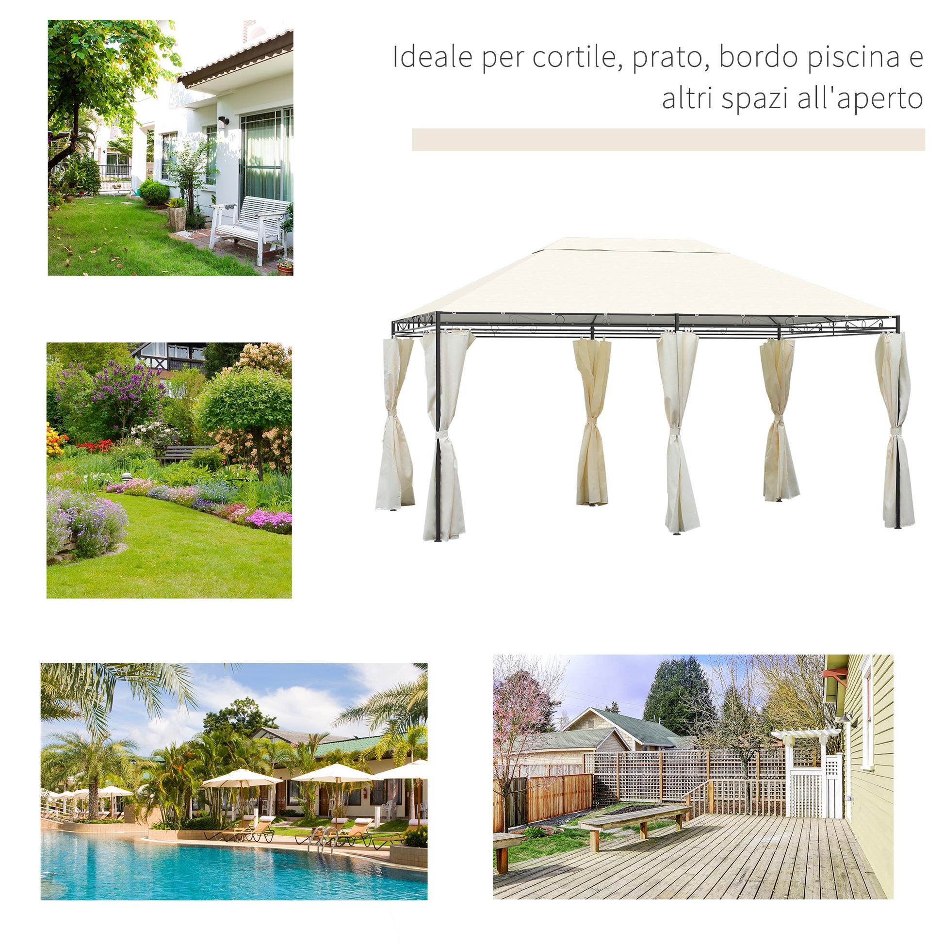 Garden Gazebo 4x3m with 6 Removable Polyester Anti-UV Walls, Cream