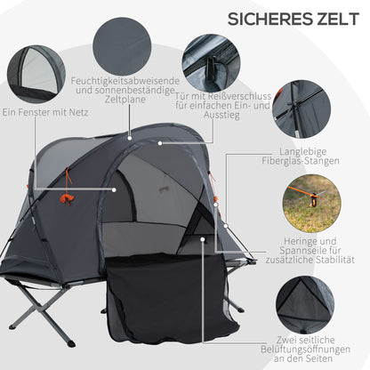 Camping Bed with Tent Elevated Camp Bed for 1 Person Dome Tent with Air Mattress incl. Carrying Bag Gray 200 x 86 x 147 cm