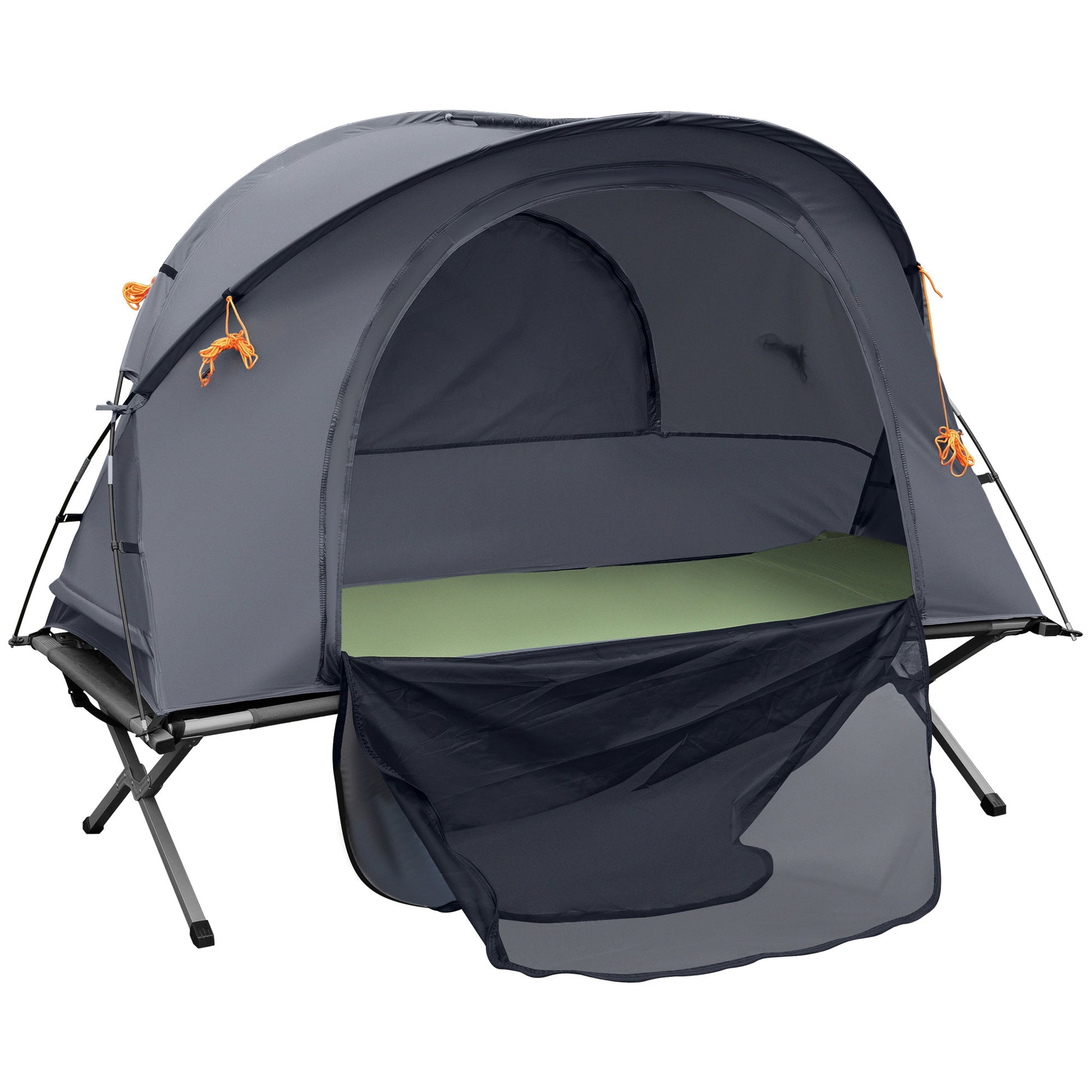 Camping Bed with Tent Elevated Camp Bed for 1 Person Dome Tent with Air Mattress incl. Carrying Bag Gray 200 x 86 x 147 cm