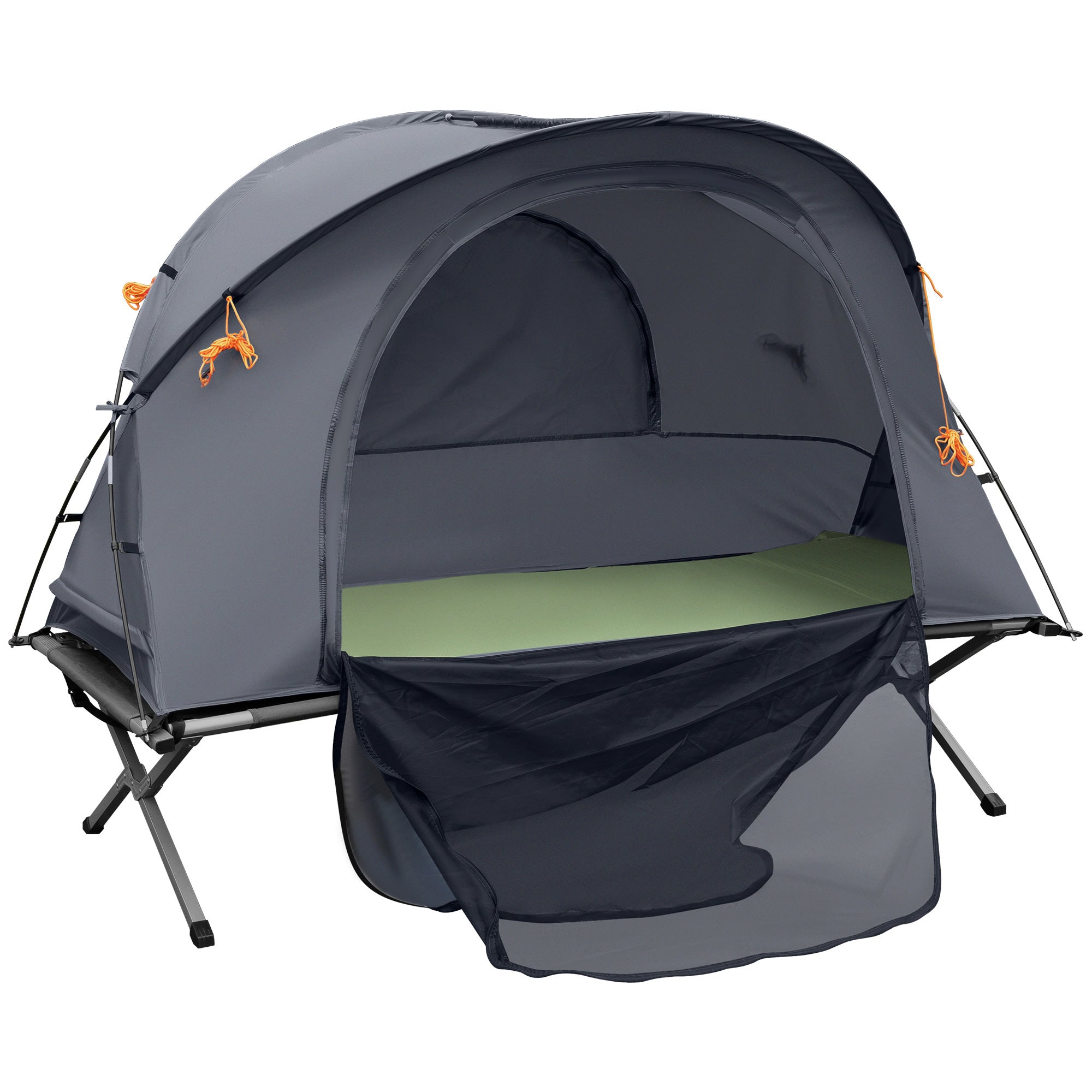 Camping Bed with Tent Elevated Camp Bed for 1 Person Dome Tent with Air Mattress incl. Carrying Bag Gray 200 x 86 x 147 cm