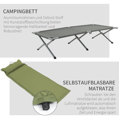 Camping Bed with Tent Elevated Camp Bed for 1 Person Dome Tent with Air Mattress incl. Carrying Bag Gray 200 x 86 x 147 cm