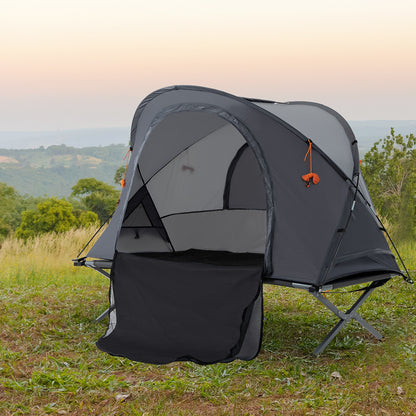 Camping Bed with Tent Elevated Camp Bed for 1 Person Dome Tent with Air Mattress incl. Carrying Bag Gray 200 x 86 x 147 cm