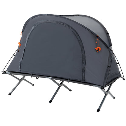 Camping Bed with Tent Elevated Camp Bed for 1 Person Dome Tent with Air Mattress incl. Carrying Bag Gray 200 x 86 x 147 cm