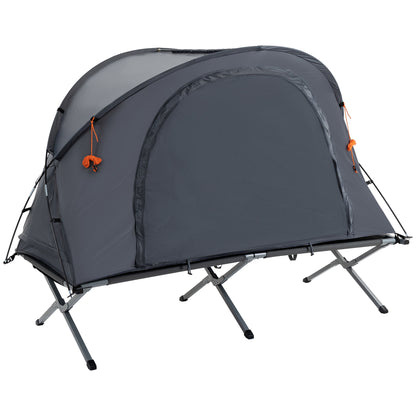 Camping Bed with Tent Elevated Camp Bed for 1 Person Dome Tent with Air Mattress incl. Carrying Bag Gray 200 x 86 x 147 cm