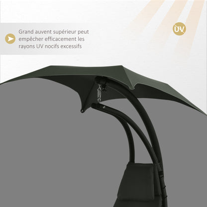 Hanging Sun Lounger Hanging Chair Outdoor with Sunshade and Mattress Contemporary Design 190L x 110W x 190H cm Steel Polyester Dark Gray Black