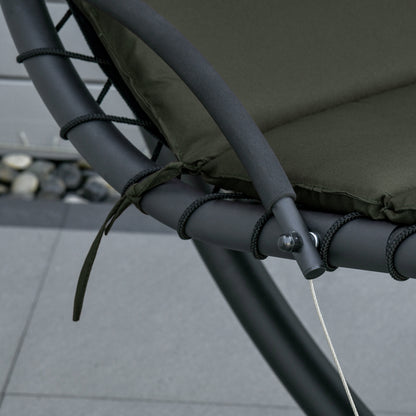 Hanging Sun Lounger Hanging Chair Outdoor with Sunshade and Mattress Contemporary Design 190L x 110W x 190H cm Steel Polyester Dark Gray Black