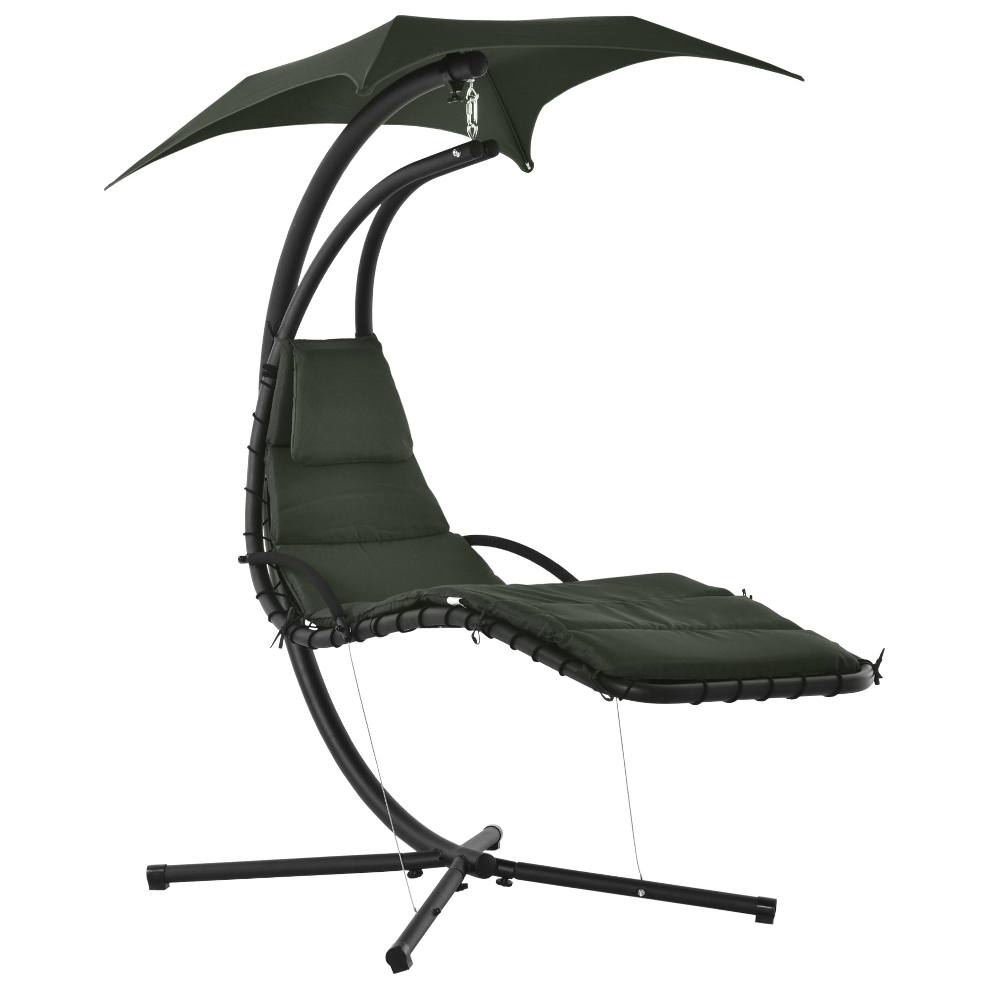 Hanging Sun Lounger Hanging Chair Outdoor with Sunshade and Mattress Contemporary Design 190L x 110W x 190H cm Steel Polyester Dark Gray Black