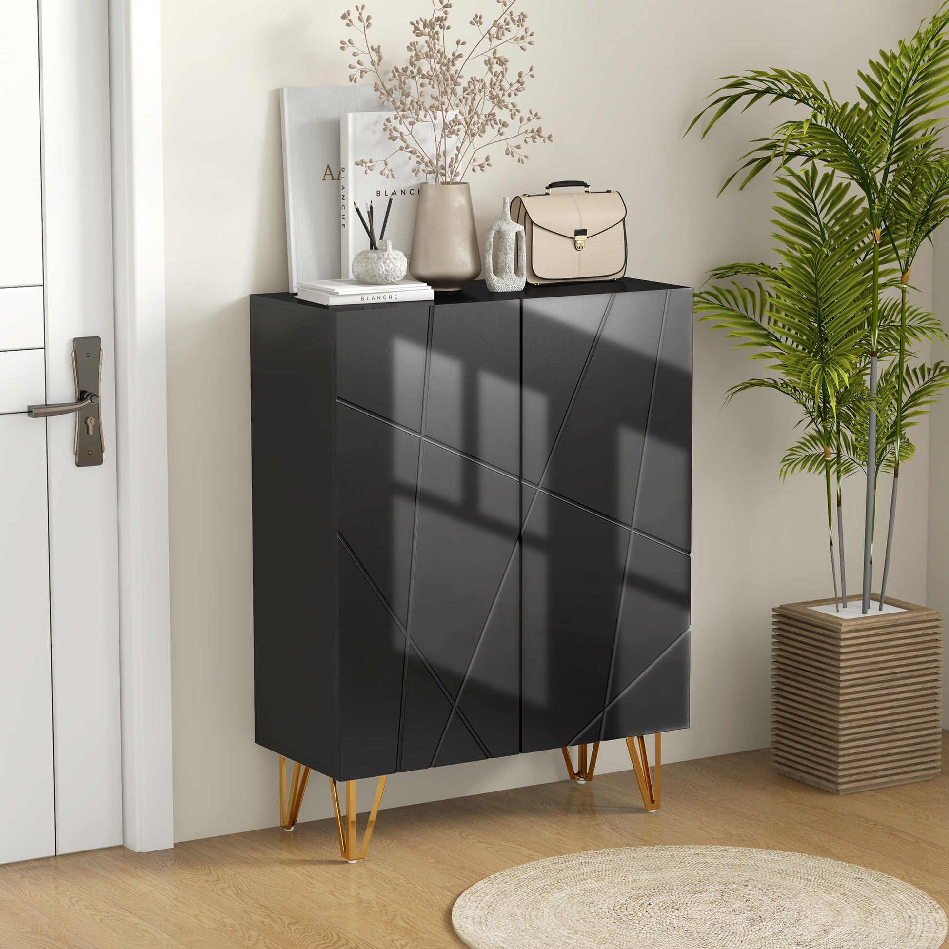 Modern Shoe Cabinet Entryway Shoe Rack with Adjustable Shelves Soft Closure for 15-20 Pairs of Shoes Narrow Shoe Storage for Hallway 72x31.5x95 cm Black Gloss