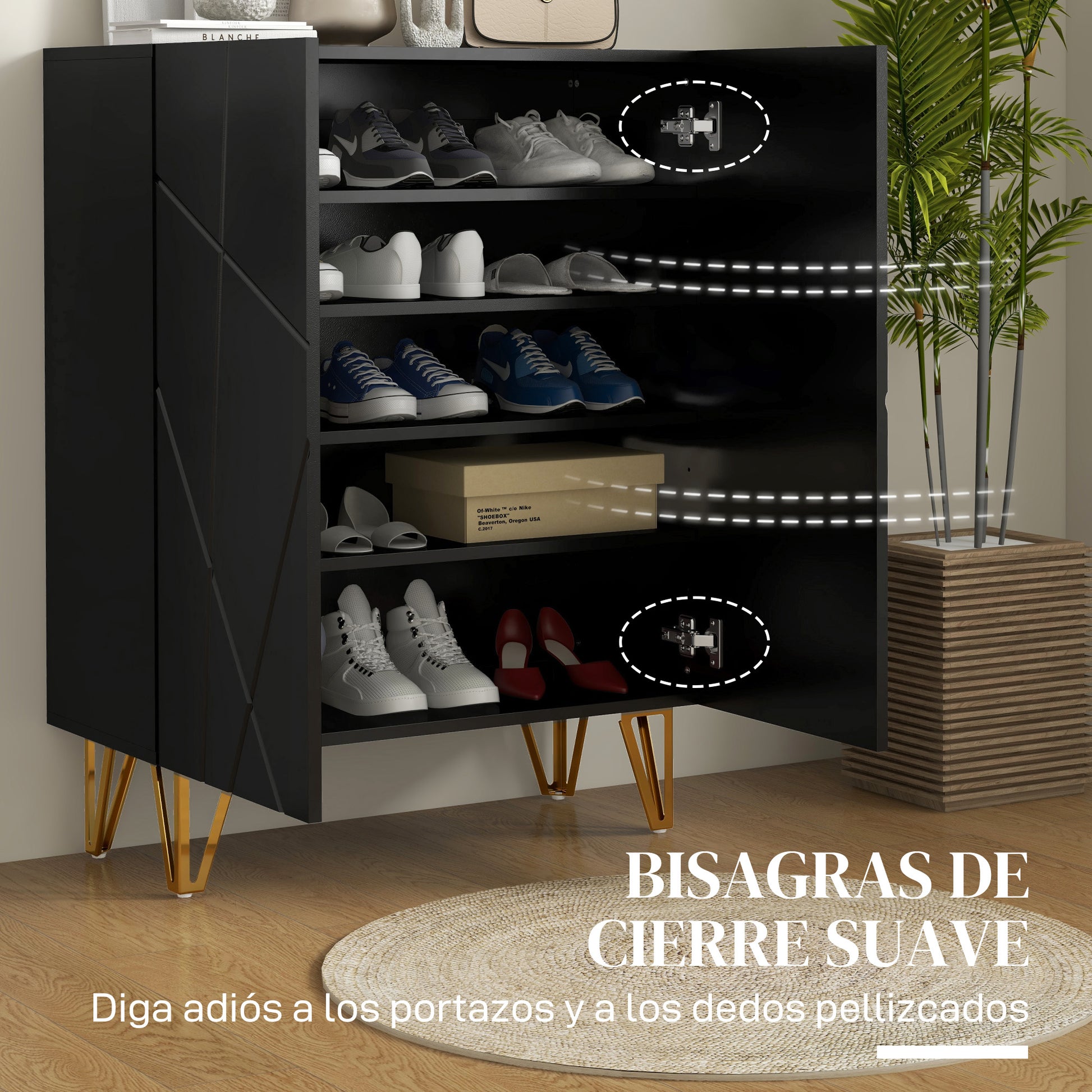 Modern Shoe Cabinet Entryway Shoe Rack with Adjustable Shelves Soft Closure for 15-20 Pairs of Shoes Narrow Shoe Storage for Hallway 72x31.5x95 cm Black Gloss