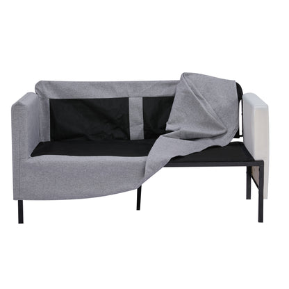 2-Seater Sofa Upholstered in Synthetic Linen Double Seater Sofa with Removable Padded Cushions, Armrests, and Steel Legs 130x67x76.5 cm Gray
