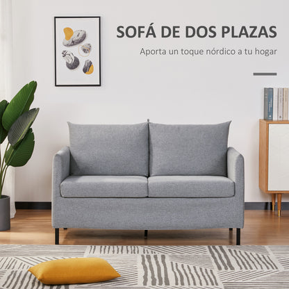 2-Seater Sofa Upholstered in Synthetic Linen Double Seater Sofa with Removable Padded Cushions, Armrests, and Steel Legs 130x67x76.5 cm Gray
